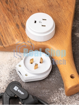 Разъем РШ-ВШ 32А 250В 2P+PE (ОУ) пластиковый бел. EKF PROxima AS-250-O-01 EKF