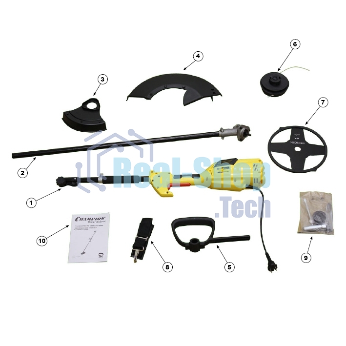 Триммер Champion ET1004A1000Вт 42/23см верхний двиг., прямая разъемная штанга 4кг НОЖ