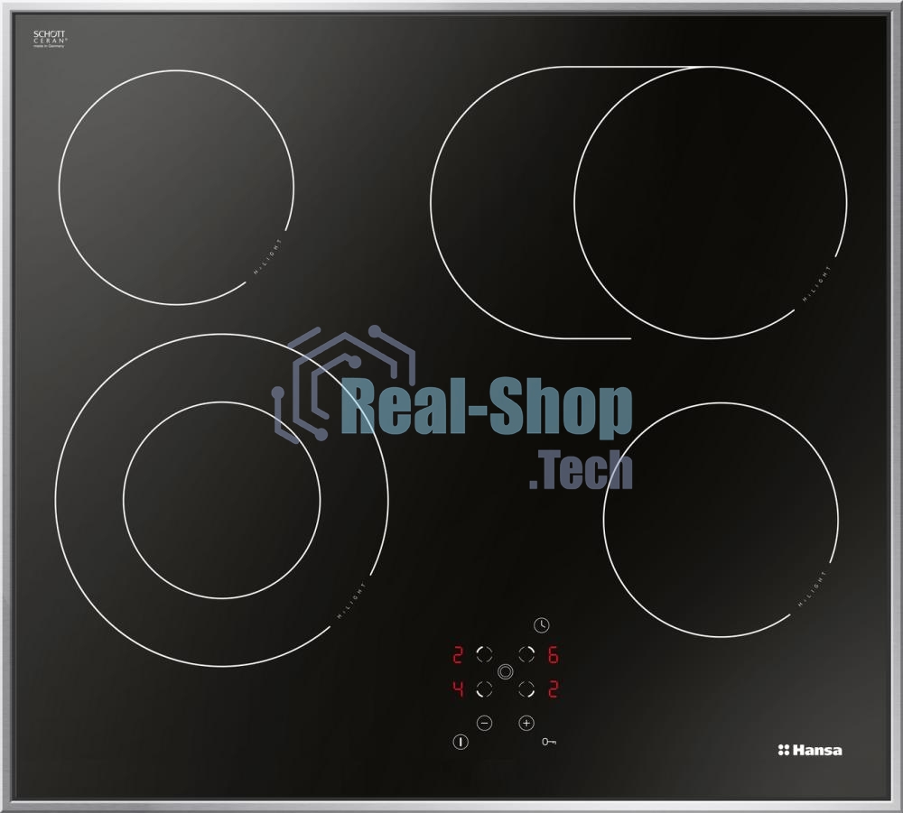 Встраиваемая варочная панель Hansa BHCI66706 Стеклокерамика, независимая, сенсорное управление, таймер, рамка, черная