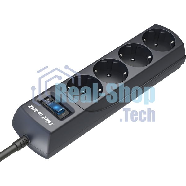 Сетевой фильтр ZIS Pilot m Max 4 розетки (евро с заземлением), 15А/3.3 кВа, автомат, 5 м, черный Surge protector Pilot m Max 4 euro outlets, 15А/3.3кВа, 5m, black