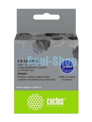 Картридж ленточный Cactus CS-LK4BWV белый шрифт, черный фон (12 мм, 9 м) для Epson LW300/LW400/LW700/LW600P/LW1000P/K400/Z700/Z900