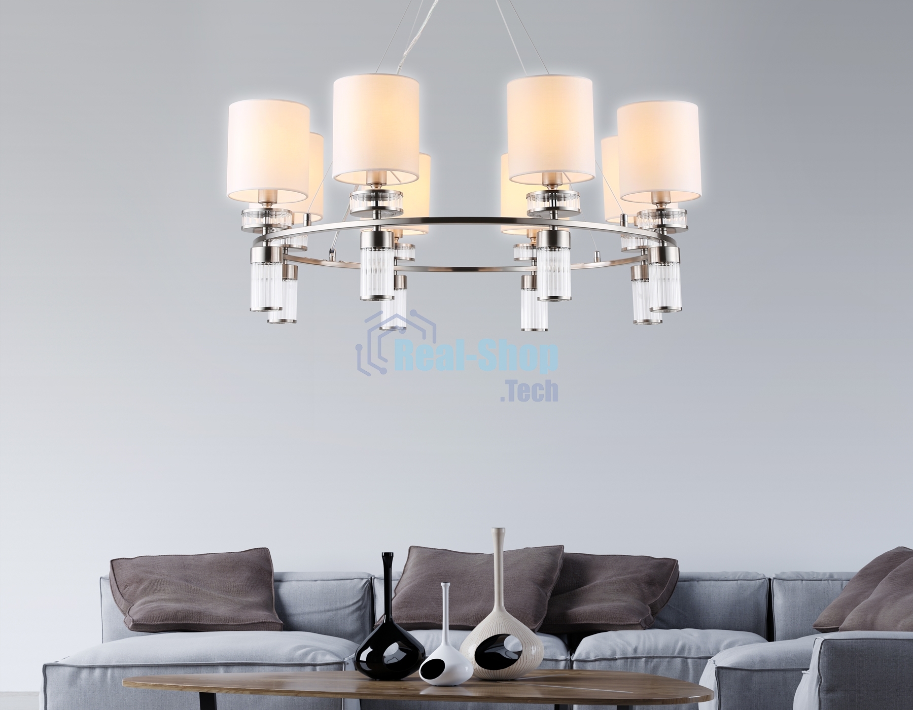 Люстра Ambrella light LH71293/8 SN/WH никель/белый E14/8 max 40W D830*780