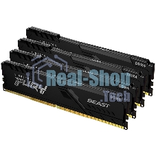 Оперативная память Kingston Fury Beast, DDR4, 64GB (4x16GB), 3200MHz, CL16, DIMM, радиатор, черный