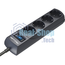 Сетевой фильтр ZIS Pilot m Max 4 розетки (евро с заземлением), 15А/3.3 кВа, автомат, 7 м, черный Surge protector Pilot m Max 4 euro outlets, 15А/3.3кВа, 7m, black