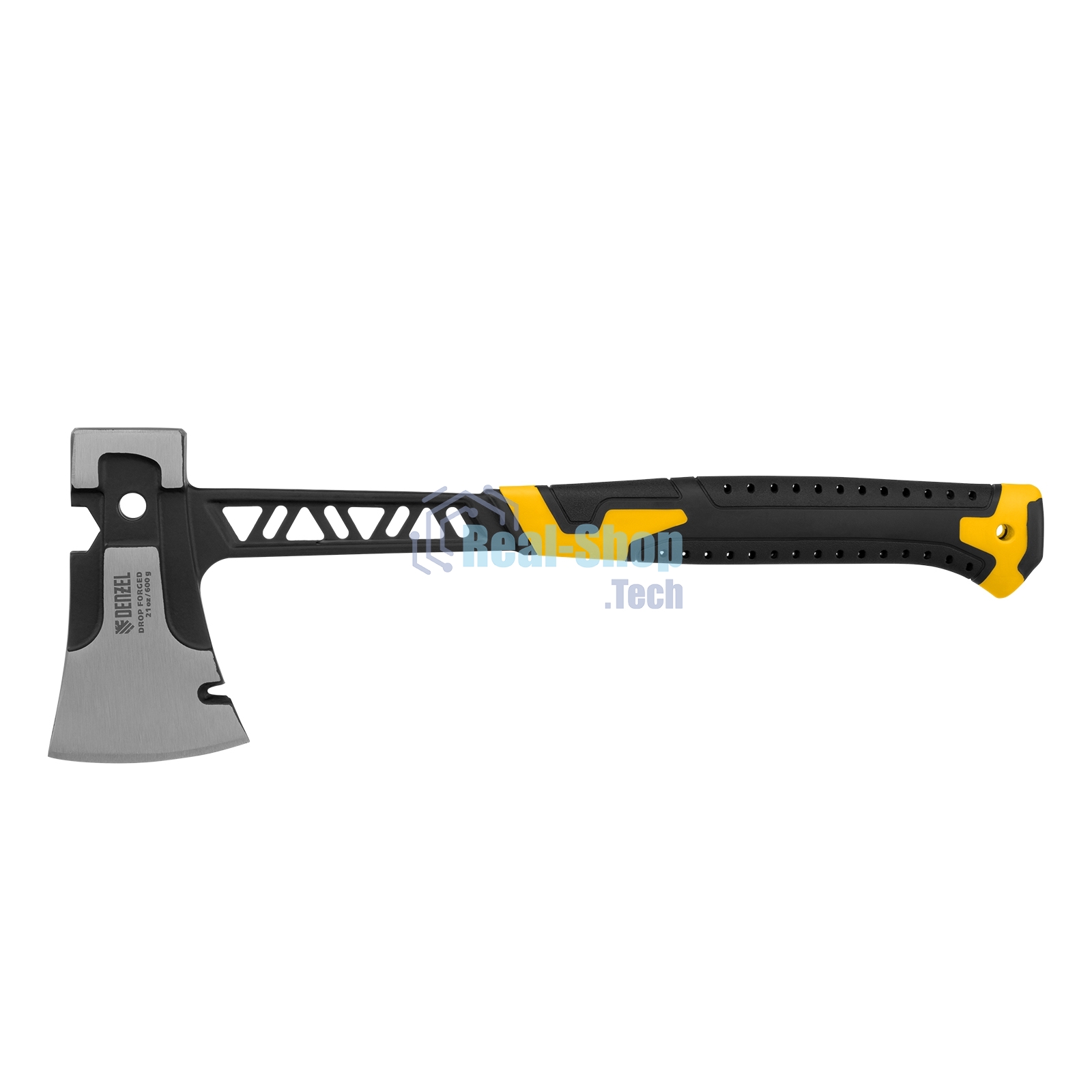 Топор цельнокованый Denzel 600 г, двухкомпонентная обрезиненная рукоятка