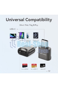 Кард-ридер Vention OTG USB 2.0 CM/MicroSD - Серый