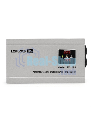 Стабилизатор напряжения ExeGate Master AV-1500 (1500ВА, 140-260В, цифр. индикация вход/вых. напряжения, 220В±8%, КПД 98%, 5 уровней защиты, задержка, метал.корпус, евророзетка, RTL)