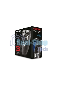 Электробритва Centek CT-2176 черный/хром ротор, 3 плавающие головки, аккумулятор + работа от сети, триммер