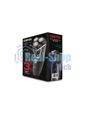 Электробритва Centek CT-2176 черный/хром ротор, 3 плавающие головки, аккумулятор + работа от сети, триммер