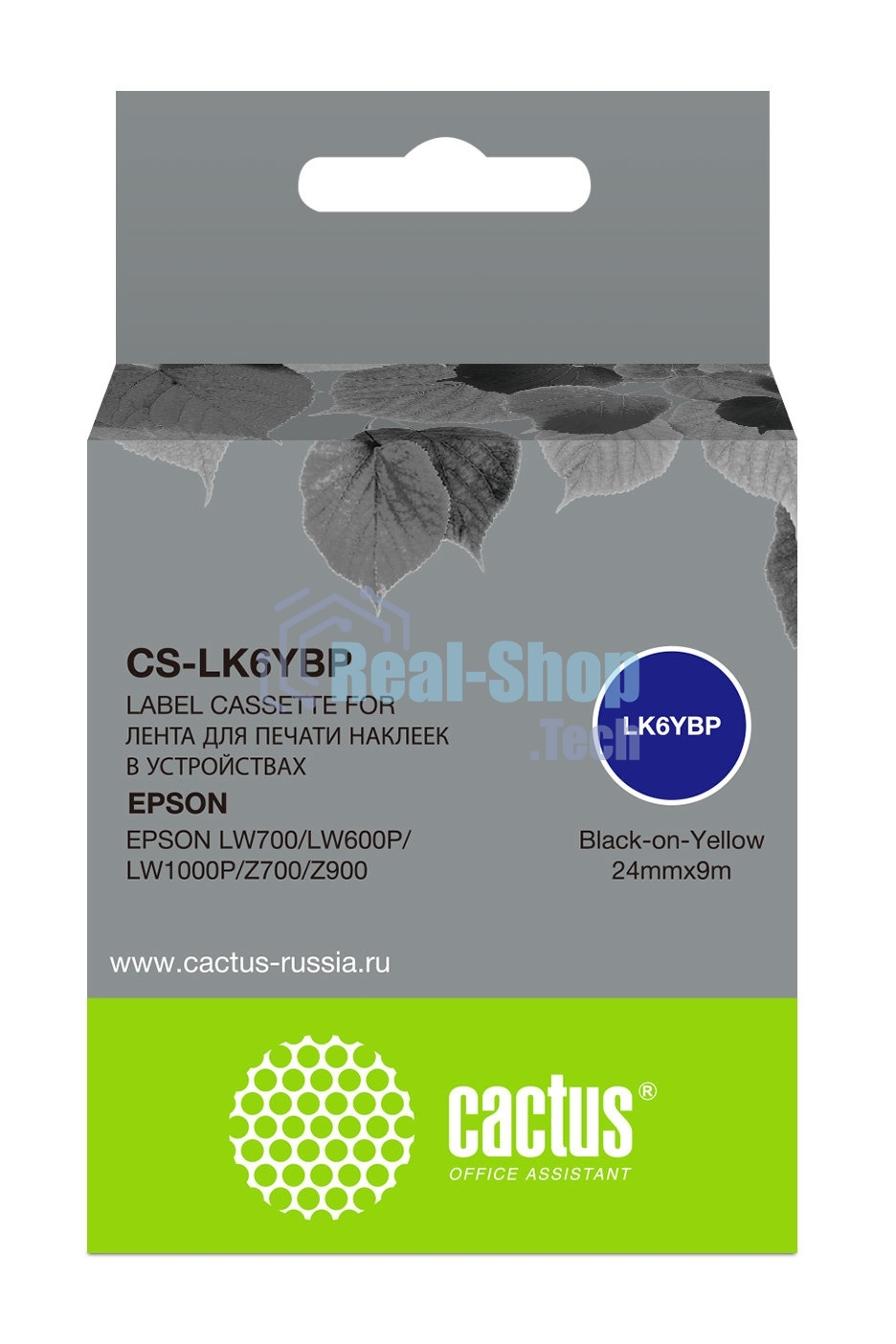 Картридж ленточный Cactus CS-LK6YBP черный шрифт, желтый фон (24 мм, 9 м) для Epson LW700/LW600P/LW1000P/Z700/Z900