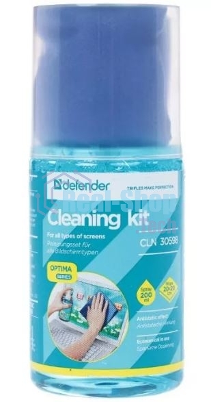 Чистящий спрей Defender для экранов/пластиковый флакон с пульверизатором 200 мл + микрофибра 20 х 20 см/Беларусь
