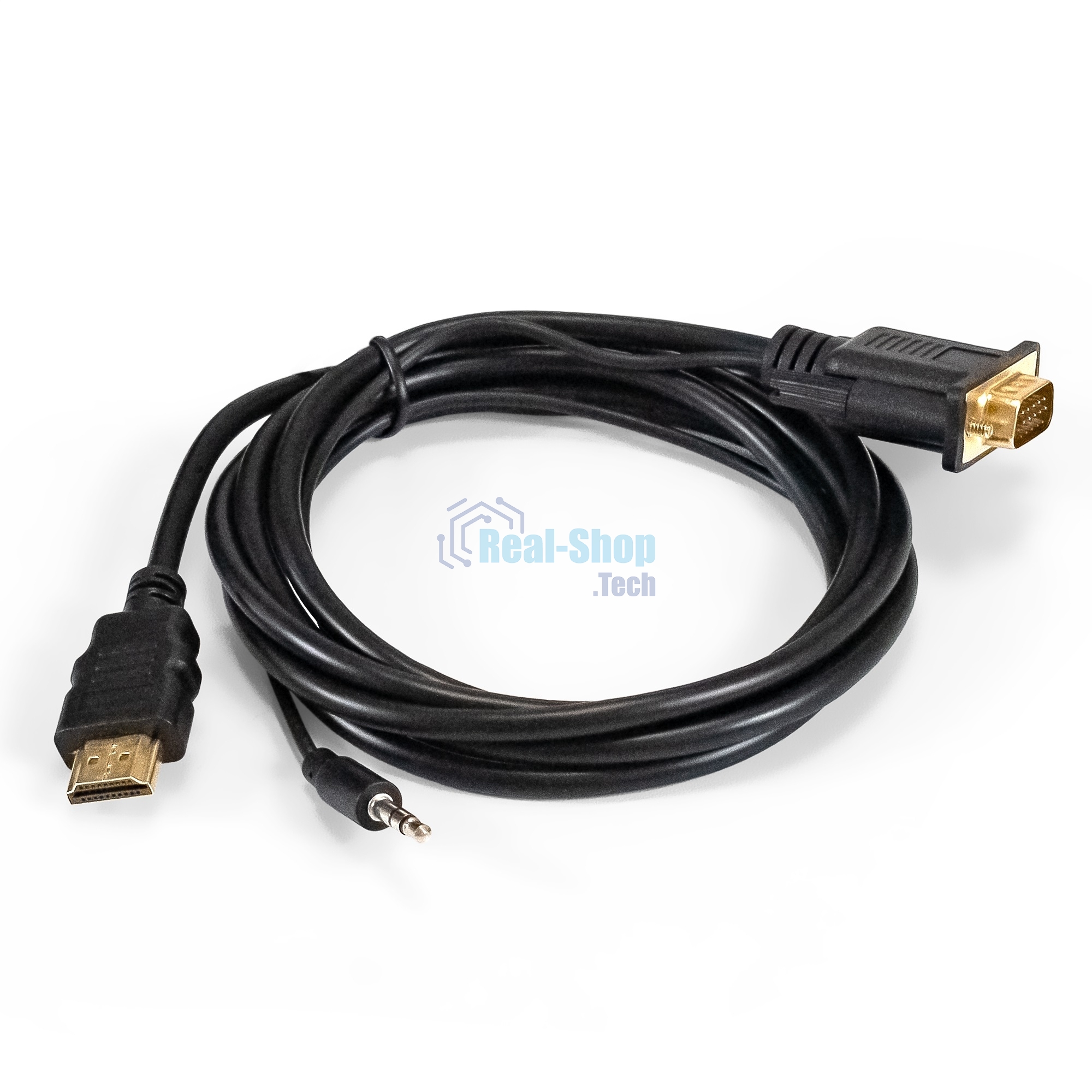 Кабель-переходник HDMI-VGA ExeGate EX-HDMIM-VGAM-3.5JackS-1.8 (19M/15M+3.5мм Jack M, 1,8м) Преобразователь цифрового HDMI сигнала в VGA видео и стерео-аудио
