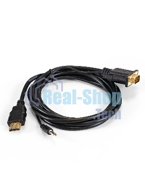 Кабель-переходник HDMI-VGA ExeGate EX-HDMIM-VGAM-3.5JackS-1.8 (19M/15M+3.5мм Jack M, 1,8м) Преобразователь цифрового HDMI сигнала в VGA видео и стерео-аудио