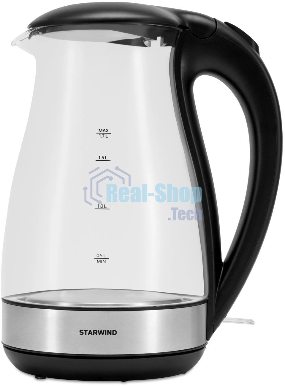 Чайник электрический Starwind SKP3039 черный, 1.7 л, 2200 Вт, скрытый нагревательный элемент