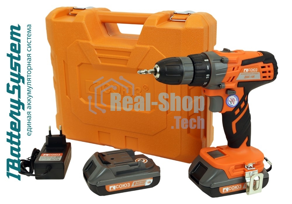 Дрель аккумуляторная СОЮЗ ДШС-18К 18 В, 1BatterySystem, 2 акк. 2 Ач