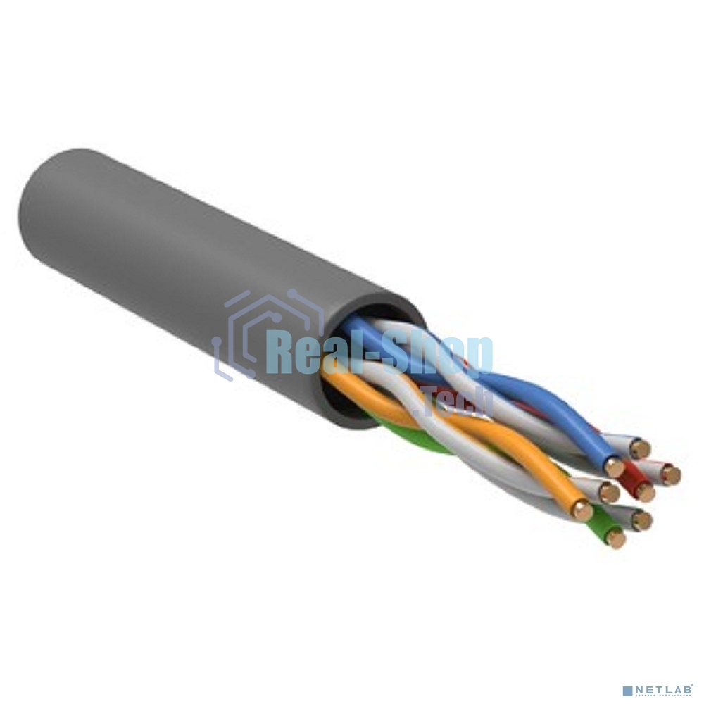 Кабель связи витая пара U/UTP, cat.5e, 4 пары 24AWG solid, 305м, ПВХ, серый