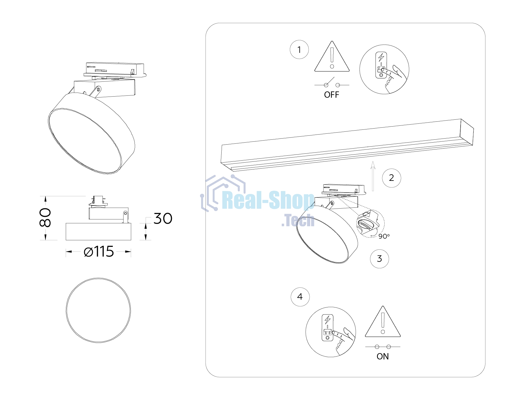 Трековый однофазный светодиодный светильник Ambrella light GL6837 WH белый LED 15W 4200K D115*80