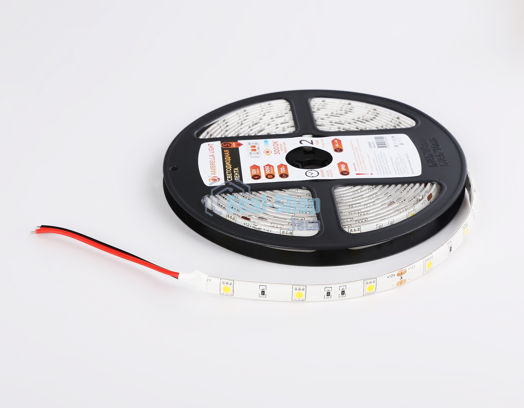 Светодиодная лента Ambrella light GS1901 5050 30Led/ 7.2W m/ 12V IP65 3000K/ 5000*10*2.87mm (2 конт.)