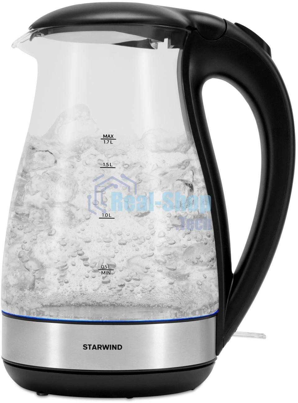 Чайник электрический Starwind SKP3039 черный, 1.7 л, 2200 Вт, скрытый нагревательный элемент