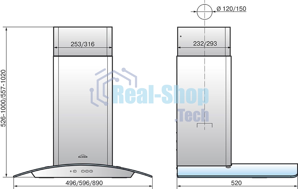 Вытяжка каминная Elikor Аметист 60П-430-К3Д черный/тонир, 60 см, 430 куб. м/ч, 54 дБ