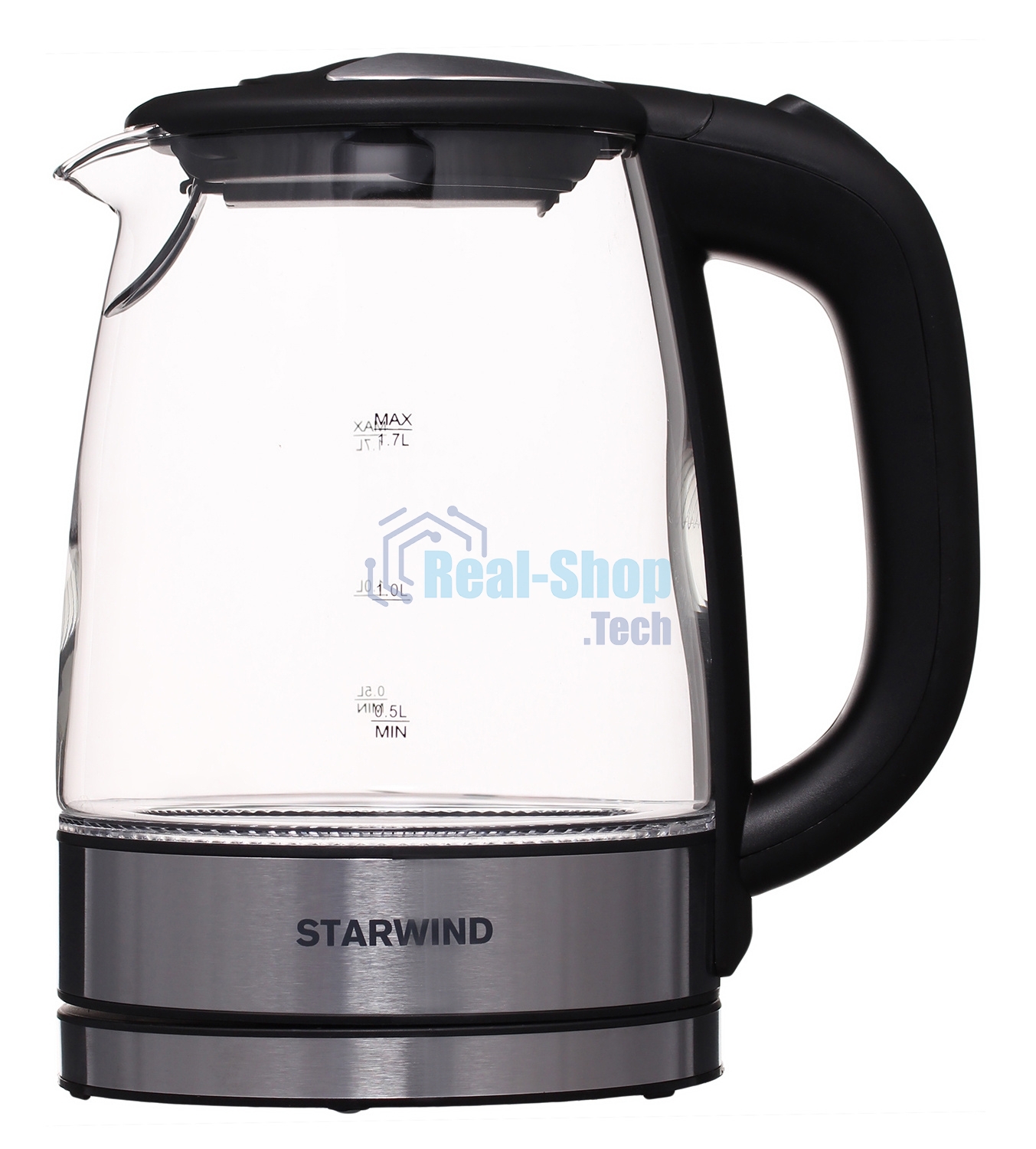 Чайник электрический Starwind SKG5210 1.7л. 2200Вт черный/серебристый (корпус: стекло)
