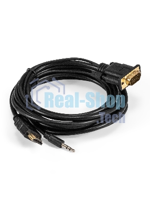 Кабель-переходник HDMI-VGA ExeGate EX-HDMIM-VGAM-3.5JackS-3.0 (19M/15M+3.5мм Jack M, 3м) Преобразователь цифрового HDMI сигнала в VGA видео и стерео-аудио