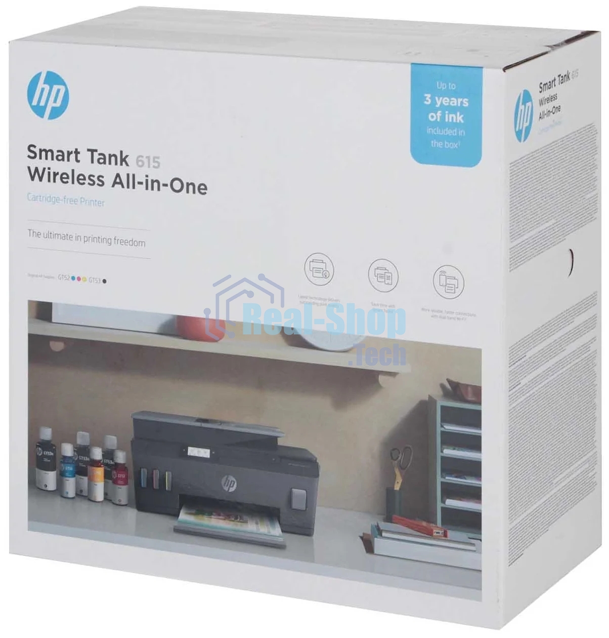 МФУ струйное HP Smart Tank 615 AiO (Y0F71A), A4, цветной, печ. до 22 стр/мин. (ч/б) до 16 стр/мин. (цвет), скан. до 5 стр/мин. (ч/б) 3 стр/мин. (цвет), 1200 x 1200 dpi (ч/б печать, скан.) 1200 x 4800 dpi (печать цвет), USB, Wi-Fi, BlueTooth, Air Print, Mopria