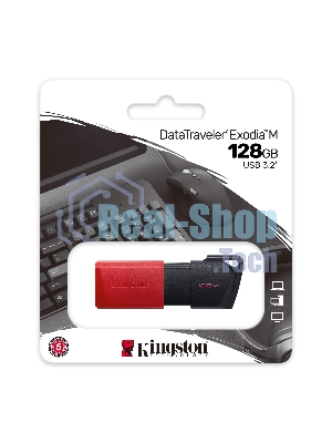 Флешка USB Kingston DataTraveler Exodia M (DTXM/128Gb), 128Gb, USB 3.2 Gen 1, R/W 150/60, черный/красный