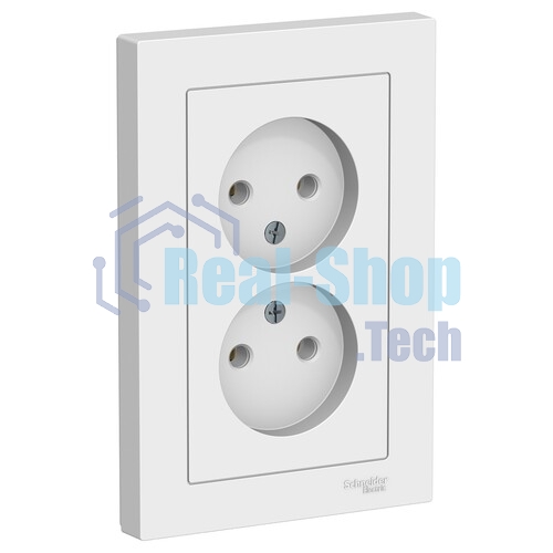 Systeme Electric AtlasDesign Сталь Розетка б/з двойная, 16А, в сборе