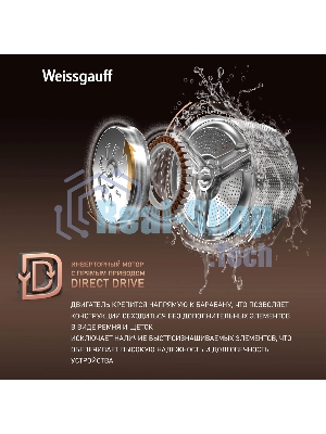 Стиральная машина Weissgauff WM 58411 Direct Drive Inverter Premium Steam Grey серая, загрузка фронтальная 11кг, 1400 об/мин., класс: A+++