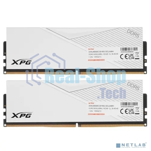 Оперативная память XPG Lancer, DDR5, 32GB (2x16GB), 6000MHz, CL30, DIMM, с радиаторами, белый