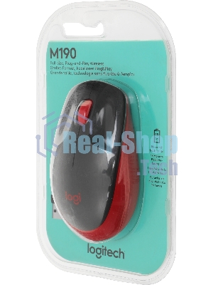 Мышь беспроводная Logitech M190 черный/красный, 1000 dpi, радиоканал, USB, кнопки - 3