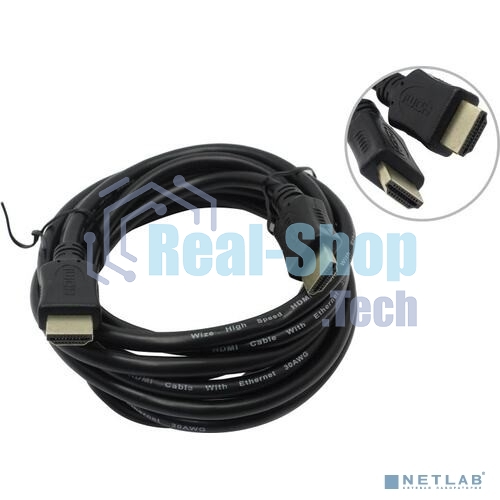 Кабель HDMI C-HM-HM-3M Wize, 3 м, v.2.0, 19M/19M, позол.разъемы, экран, черный, пакет
