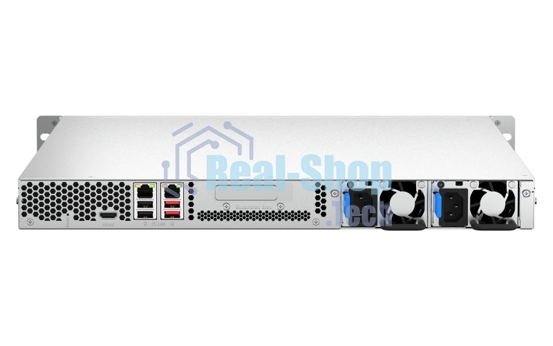 Сетевое хранилище SMB QNAP TS-464U-RP-8G NAS 4 HDD trays, rackmount 1U, 2 PSU. 4-core Intel Celeron N5105/N5095 2.0-2.9 GHz, 8 Gb RAM MAX, 2x2.5 Gigabit Ethernet, 4xUSB, 1xHDMI . PCIe Gen 3 x2, W/o rail kit RAIL-B02