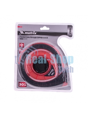 Рулетка геодезическая Matrix 30 м х 15 мм, закр. корп., фибергласс. лента, двухст. шкала, PRO