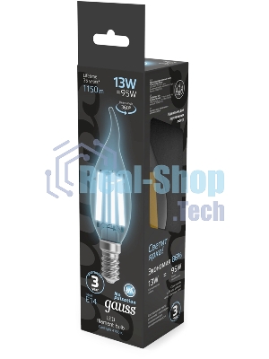 Лампа светодиодная филаментная Gauss Filament 13Вт цок.: E14 свеча св. свеч. бел. нейт. (упак.: 10 шт)