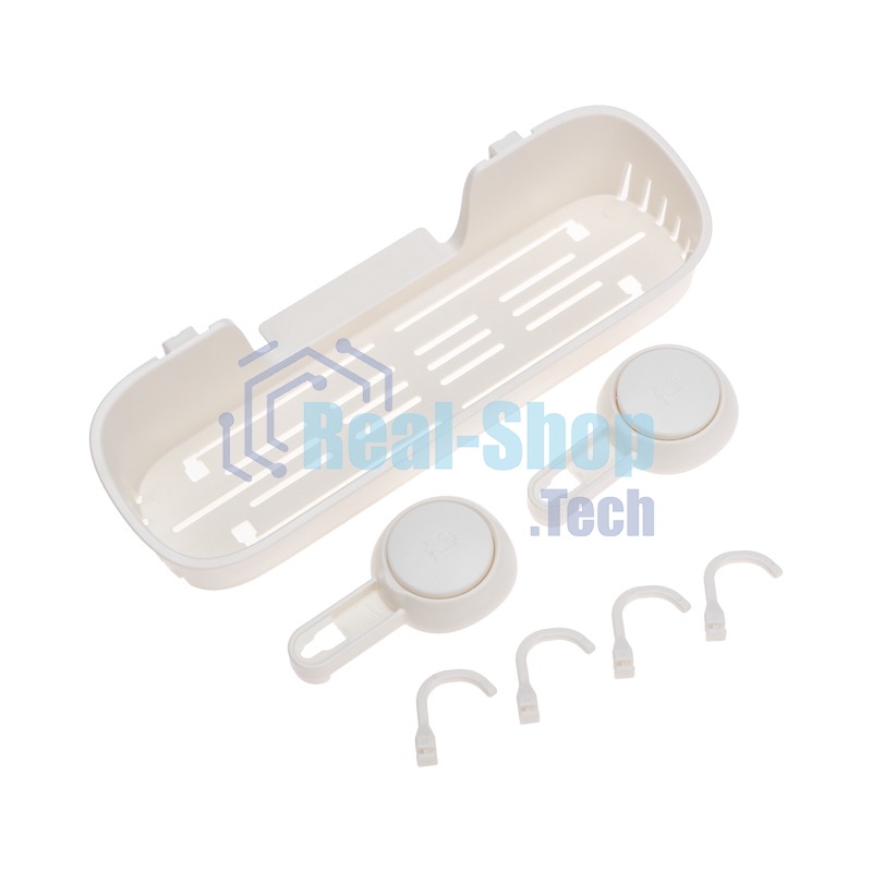 Полка для ванной и кухни HALSA HLS-F-107W с крючками на вакуумной присоске