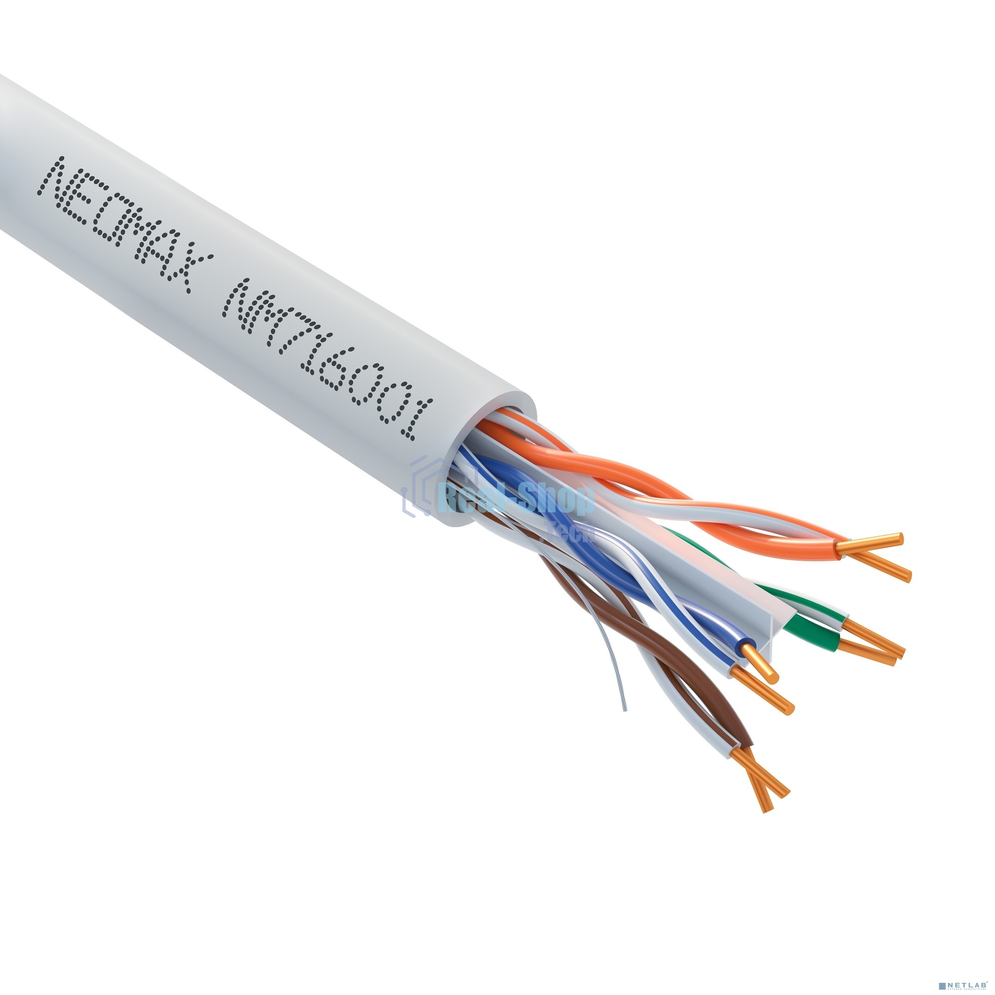 Кабель NEOMAX NM716001 U/UTP cat.6 4x2x0.57, 23 AWG, Медь, внутренний, PVC, 305м, серый; Fluke Tested