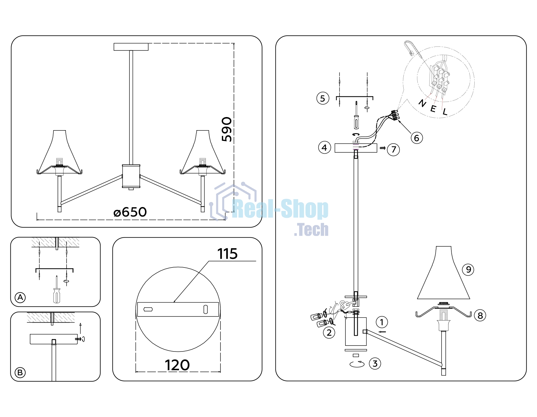 Люстра Ambrella light LH57123/5 SN/FR никель/белый матовый E14/5 max 40W D650*590
