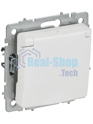 Розетка IEK BR-R16-16-K91 BRITE РСбш10-3-БрАБ 16А IP20 с заземл. защ. шторки с крышкой механизм арктич. бел.