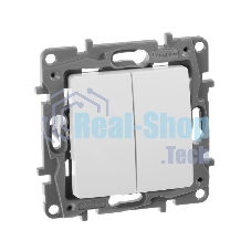 Выключатель двухклавишный 10AX винтовые зажимы ETIKA, белый