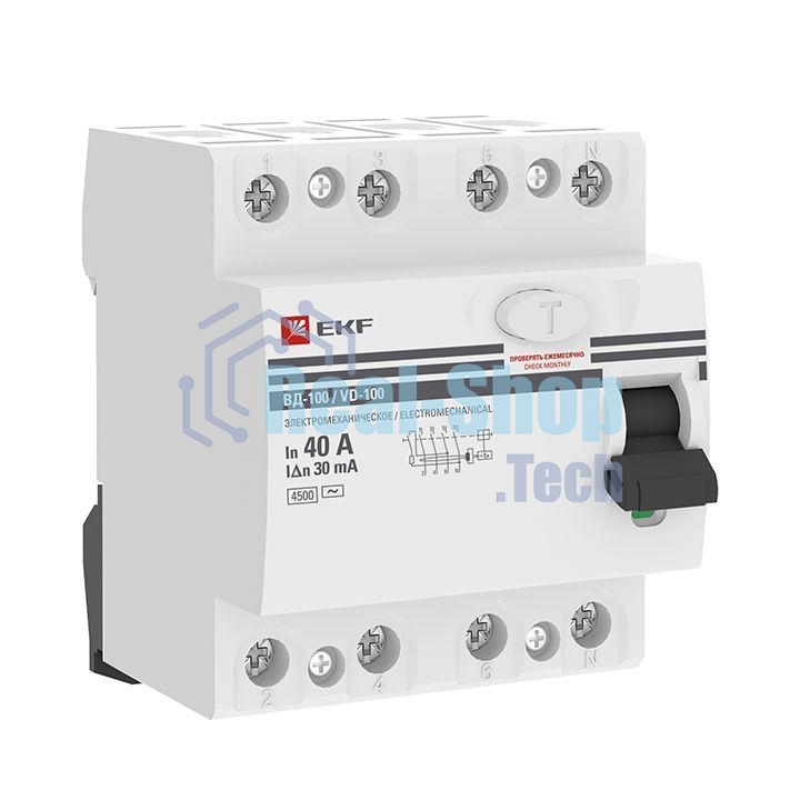 Выключатель дифференциального тока (УЗО) 4п 40А 30мА тип AC ВД-100 PROxima (электромех.) EKF elcb-4-40-30-em-pro