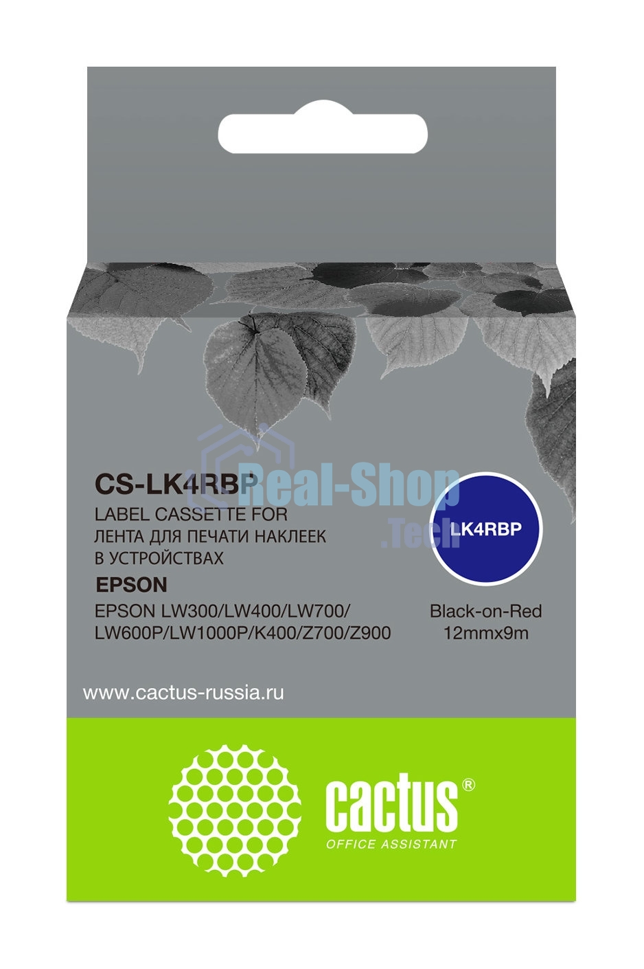 Картридж ленточный Cactus CS-LK4RBP черный для Epson LW300/LW400/LW700/LW600P/LW1000P/K400/Z700/Z900