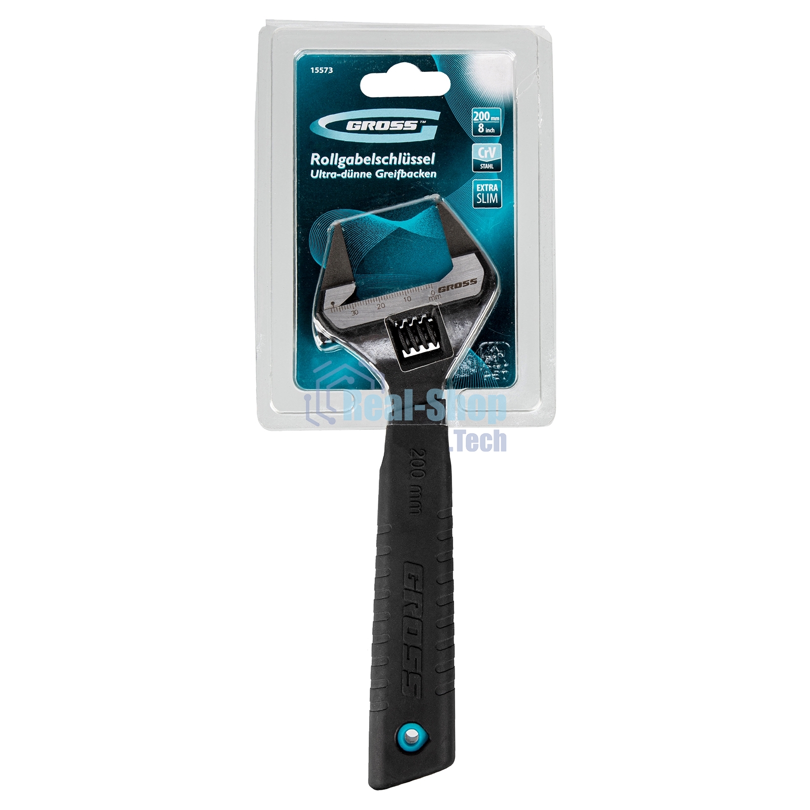 Ключ разводной Gross 15573 200 мм, CrV, ультратонкие губки