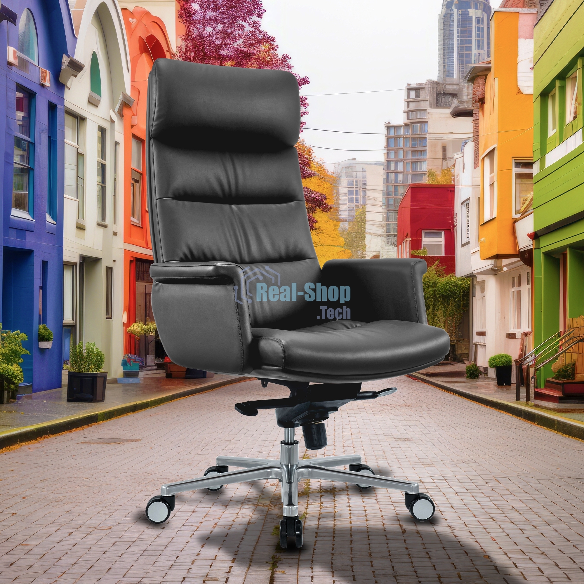 Кресло руководителя Cactus CS-LBK-AMSTERDAM кожа, крестов. алюминий