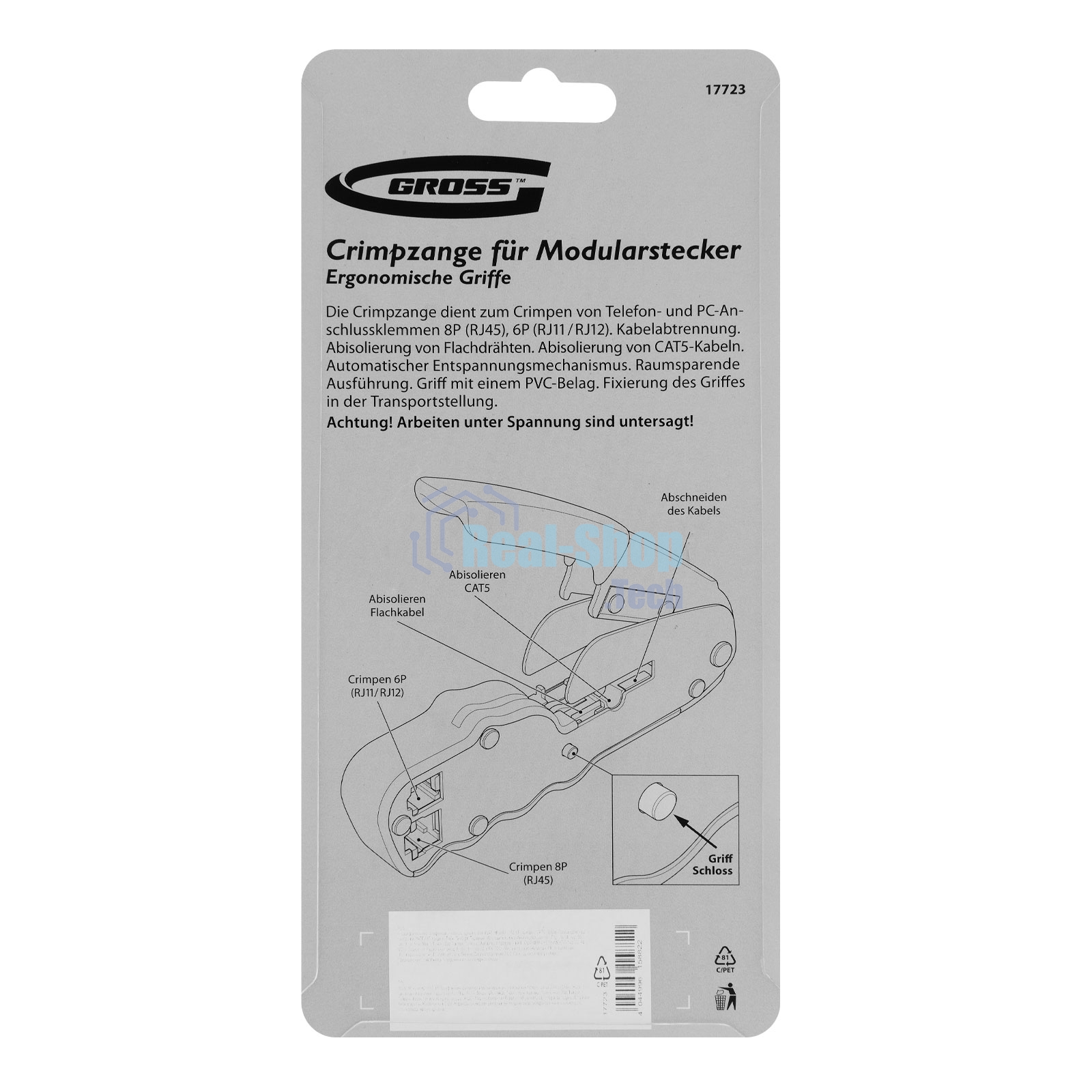 Клещи для обжима телефонных и компьютерных клемм Gross RJ45, 8P и RJ11/12, 6P, компакт., CAT5