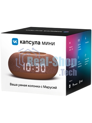 Умная колонка VK Капсула Мини 5Вт, с голосовым ассистентом Маруся, с LED-часами, терракотовый