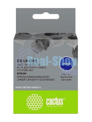 Картридж ленточный Cactus CS-LK4SBE черный шрифт, серебристый матовый фон (12 мм, 9 м) для Epson LW300/LW400/LW700/LW600P/LW1000P/K400/Z700/Z900