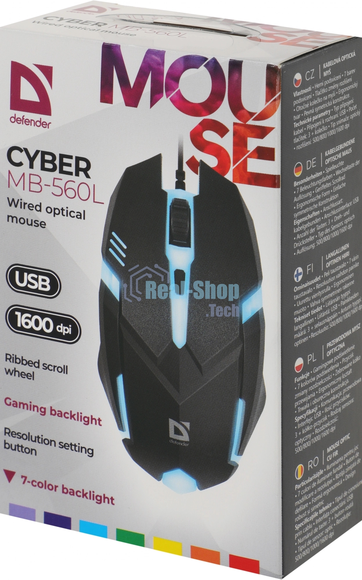 Мышь проводная Defender Cyber MB-560L черный, 1200 dpi, USB, кнопки - 3