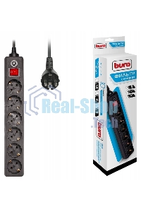 Сетевой фильтр BURO Сетевой фильтр, 6 розеток, 5 метра, (600SH-5-B), черный 992278